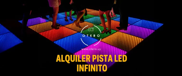 Pista LED infinita iluminada con colores brillantes disponible para alquiler en eventos en Uruguay por Álvaro Otero.